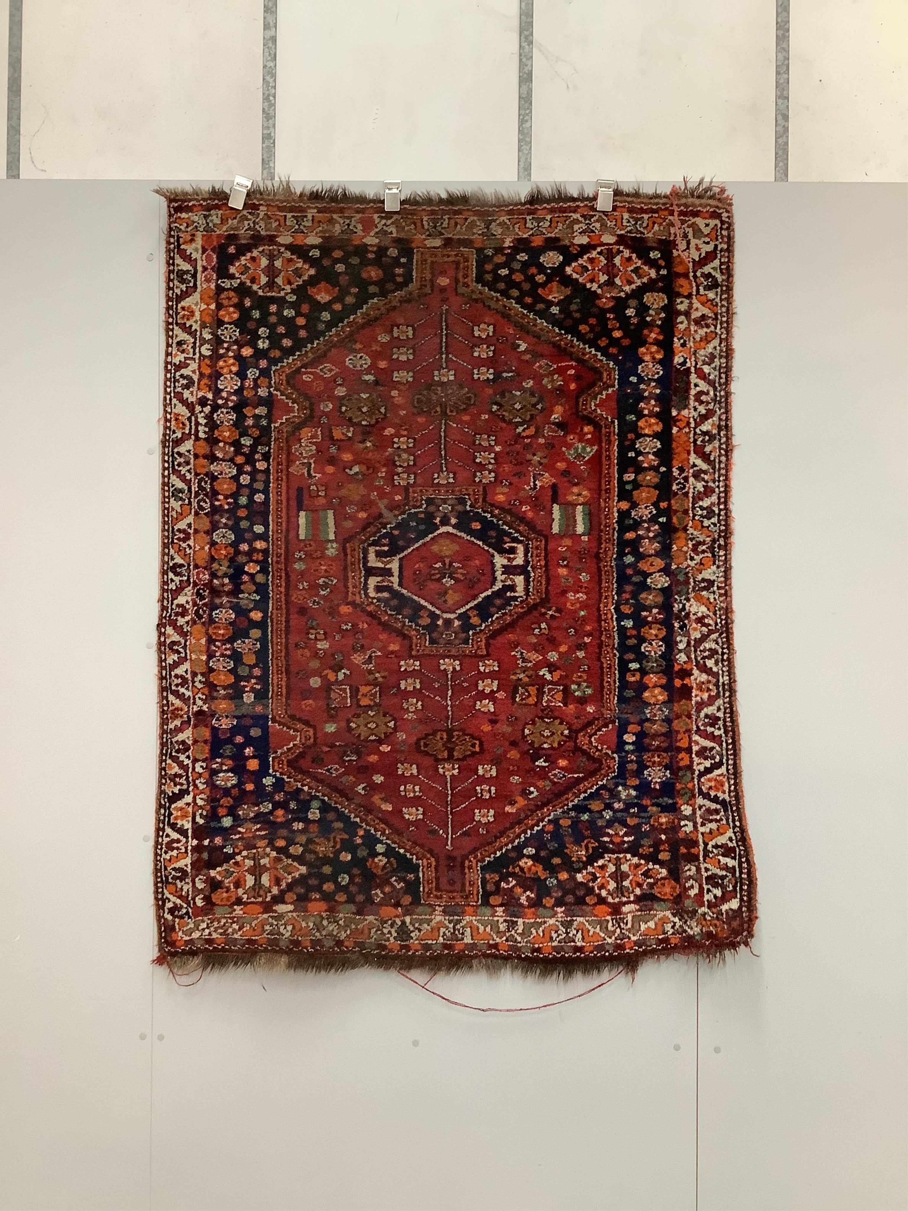 Two rugs, larger 210 x 120cm. Condition - poor to fair